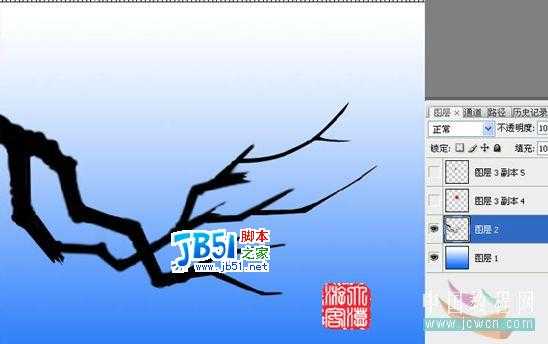 Photoshop教程:绘制一枝傲雪红梅