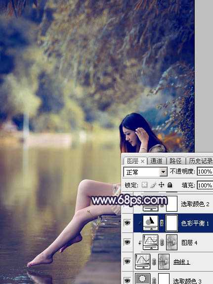 Photoshop为湖景人物图片打造出唯美的淡调蓝紫色