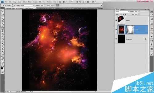 Photoshop合成星云四射背景下的美女效果图