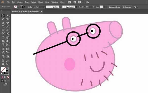 ai怎么画简笔画效果的小猪佩琪猪爸爸头像?